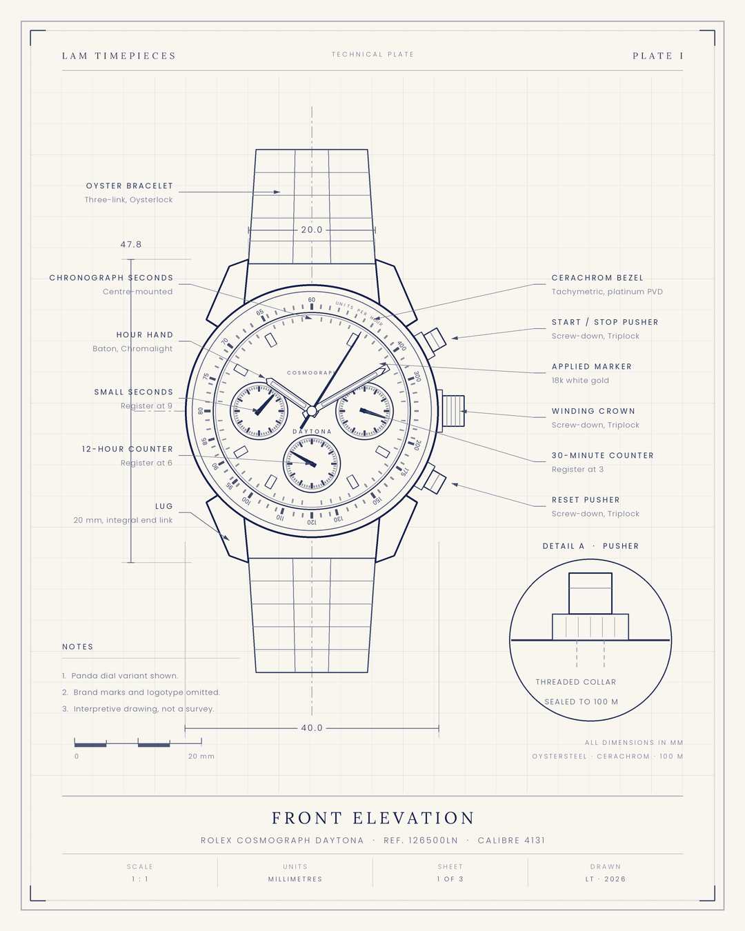 Rolex Daytona 126500LN — front elevation
