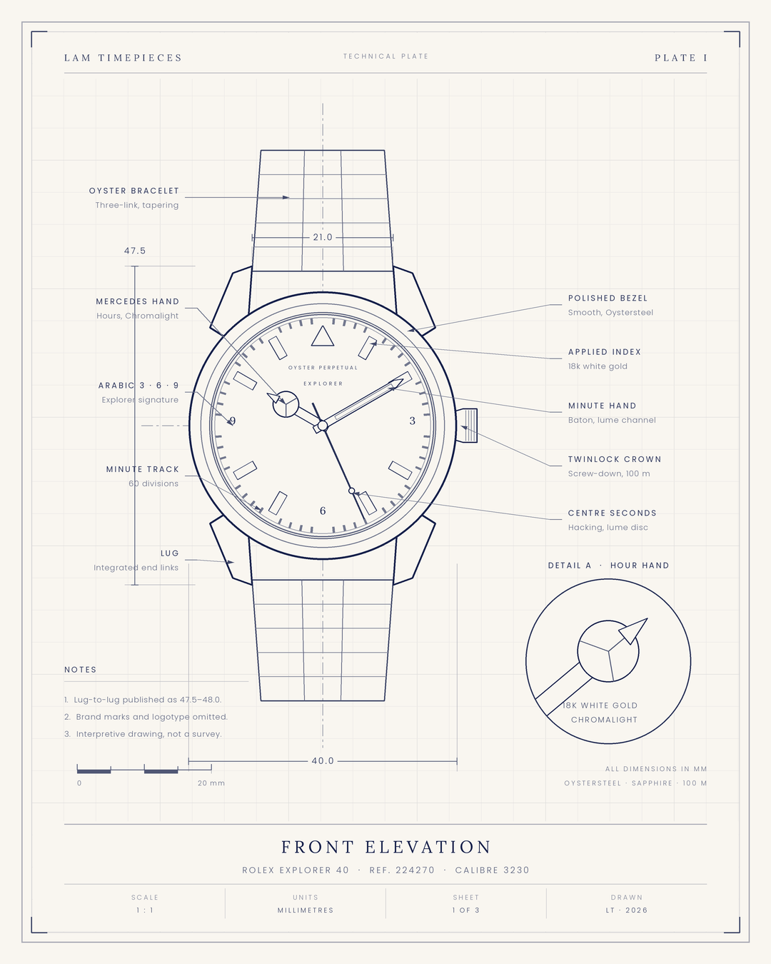 Rolex Explorer 224270 — front elevation