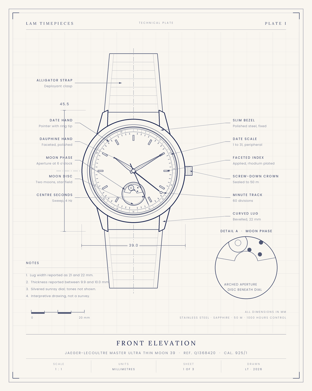 Jaeger-LeCoultre Master Ultra Thin Moon — front elevation