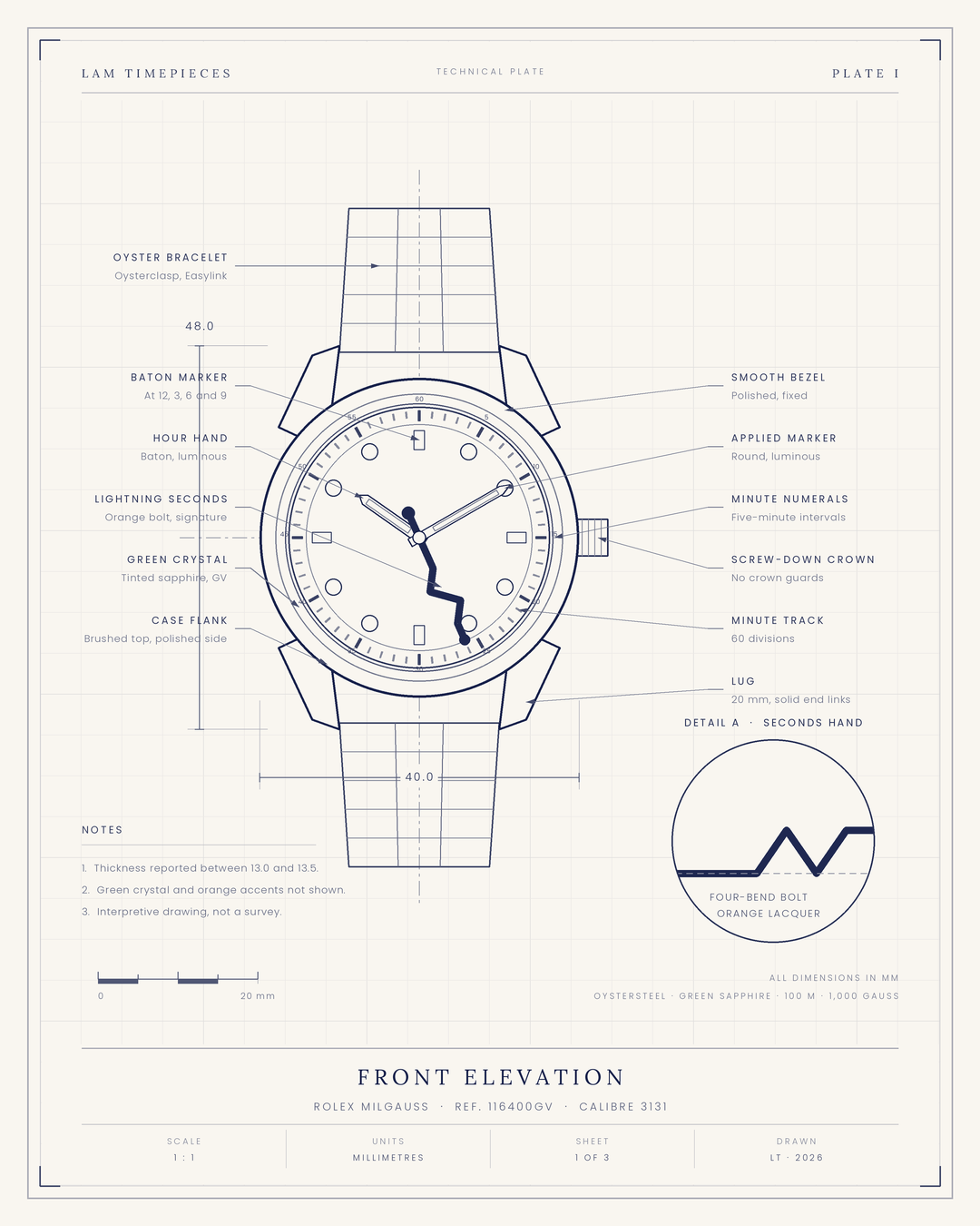 Rolex Milgauss 116400GV — front elevation
