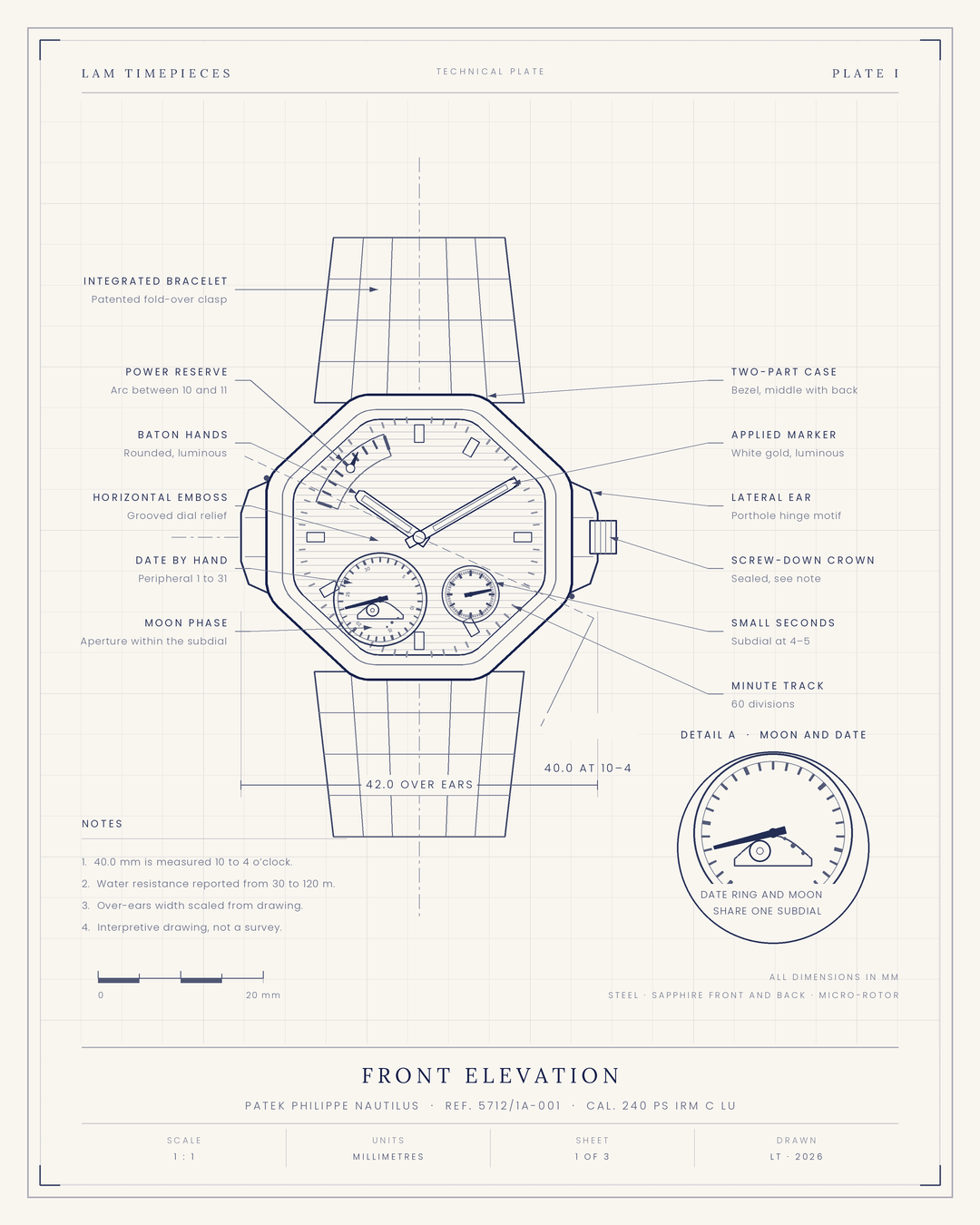 Patek Philippe Nautilus 5712 — front elevation