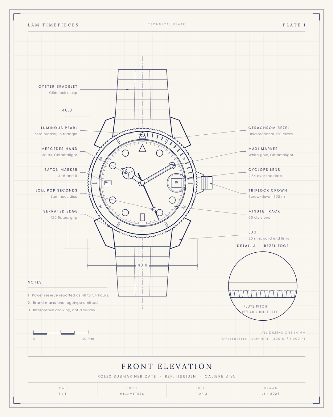 Rolex Submariner 116610LN — front elevation